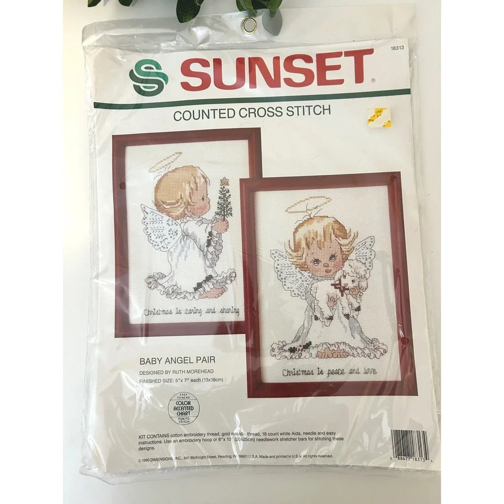Sunset Baby Angel Pair Counted Cross Stitch Kit 18313 Ruth Morehead Vintage 1990